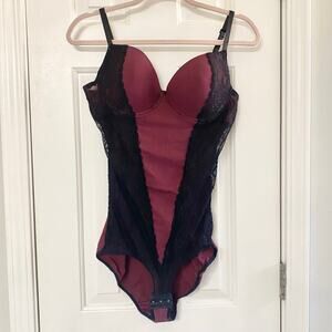 PRIMA VALENTINA • Black + Red Satin Lace Bodysuit